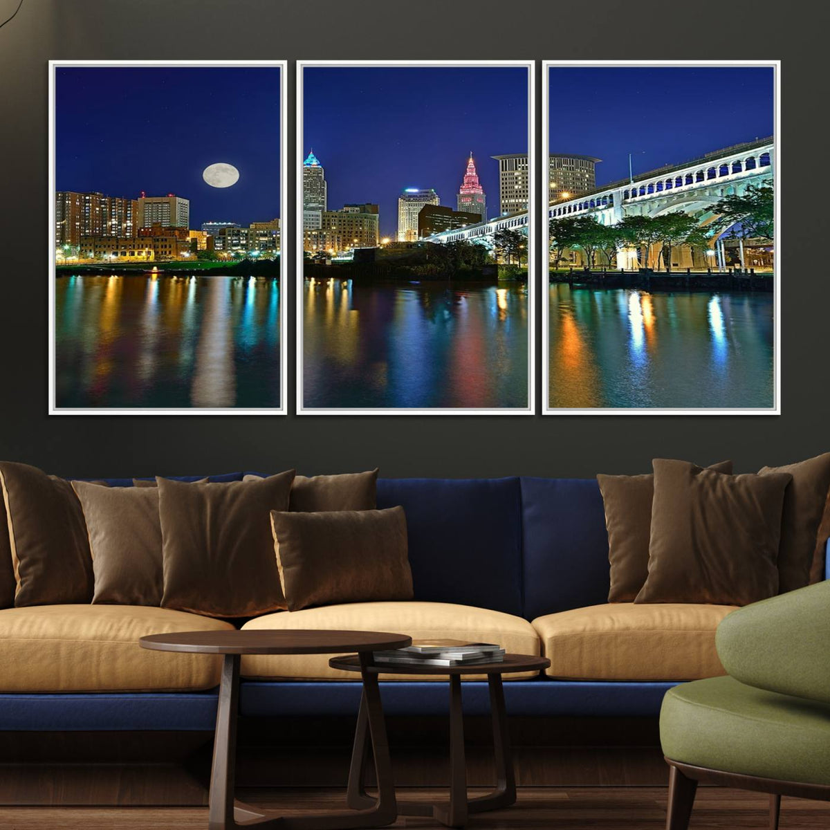 Cleveland City Lights Night Skyline Wall Art Cityscape