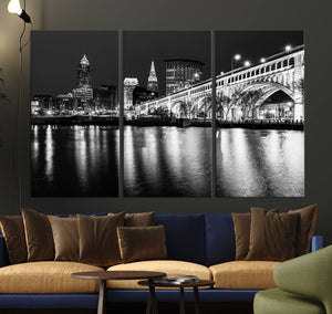 Cleveland Night Skyline Wall Art City Cityscape Canvas Print