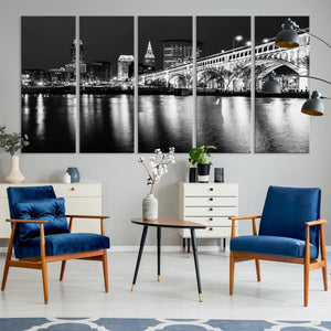 Cleveland Night Skyline Wall Art City Cityscape Canvas Print