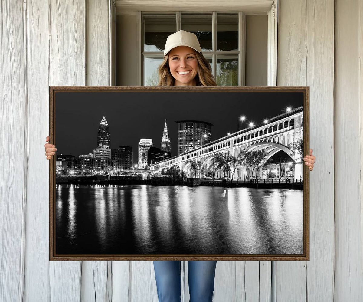 Cleveland Night Skyline Wall Art City Cityscape Canvas Print