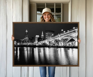 Cleveland Night Skyline Wall Art City Cityscape Canvas Print