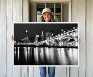 Cleveland Night Skyline Wall Art City Cityscape Canvas Print