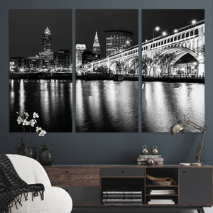 Cleveland Night Skyline Wall Art City Cityscape Canvas Print