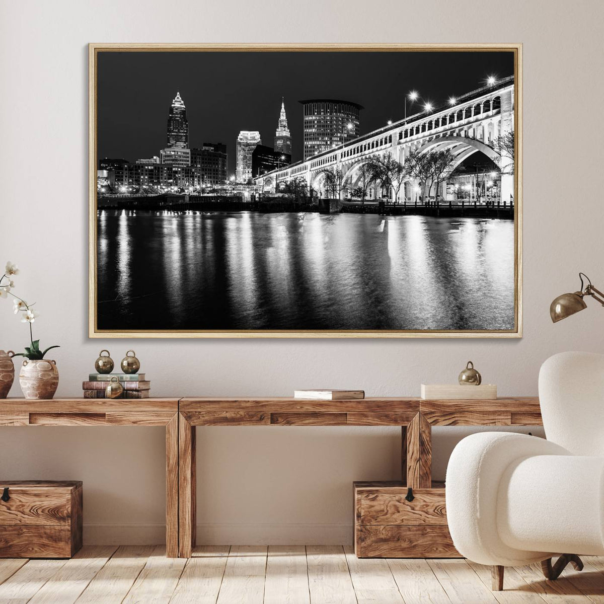 Cleveland Night Skyline Wall Art City Cityscape Canvas Print