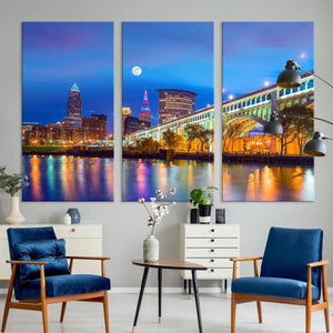 Cleveland Night Skyline Wall Art City Cityscape Canvas Print