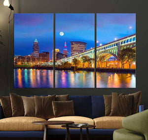 Cleveland Night Skyline Wall Art City Cityscape Canvas Print