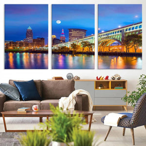 Cleveland Night Skyline Wall Art City Cityscape Canvas Print