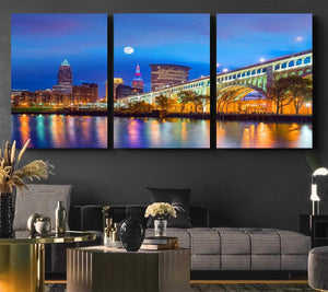 Cleveland Night Skyline Wall Art City Cityscape Canvas Print
