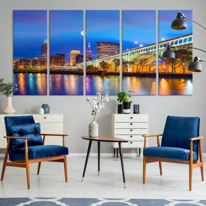 Cleveland Night Skyline Wall Art City Cityscape Canvas Print