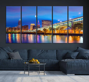 Cleveland Night Skyline Wall Art City Cityscape Canvas Print