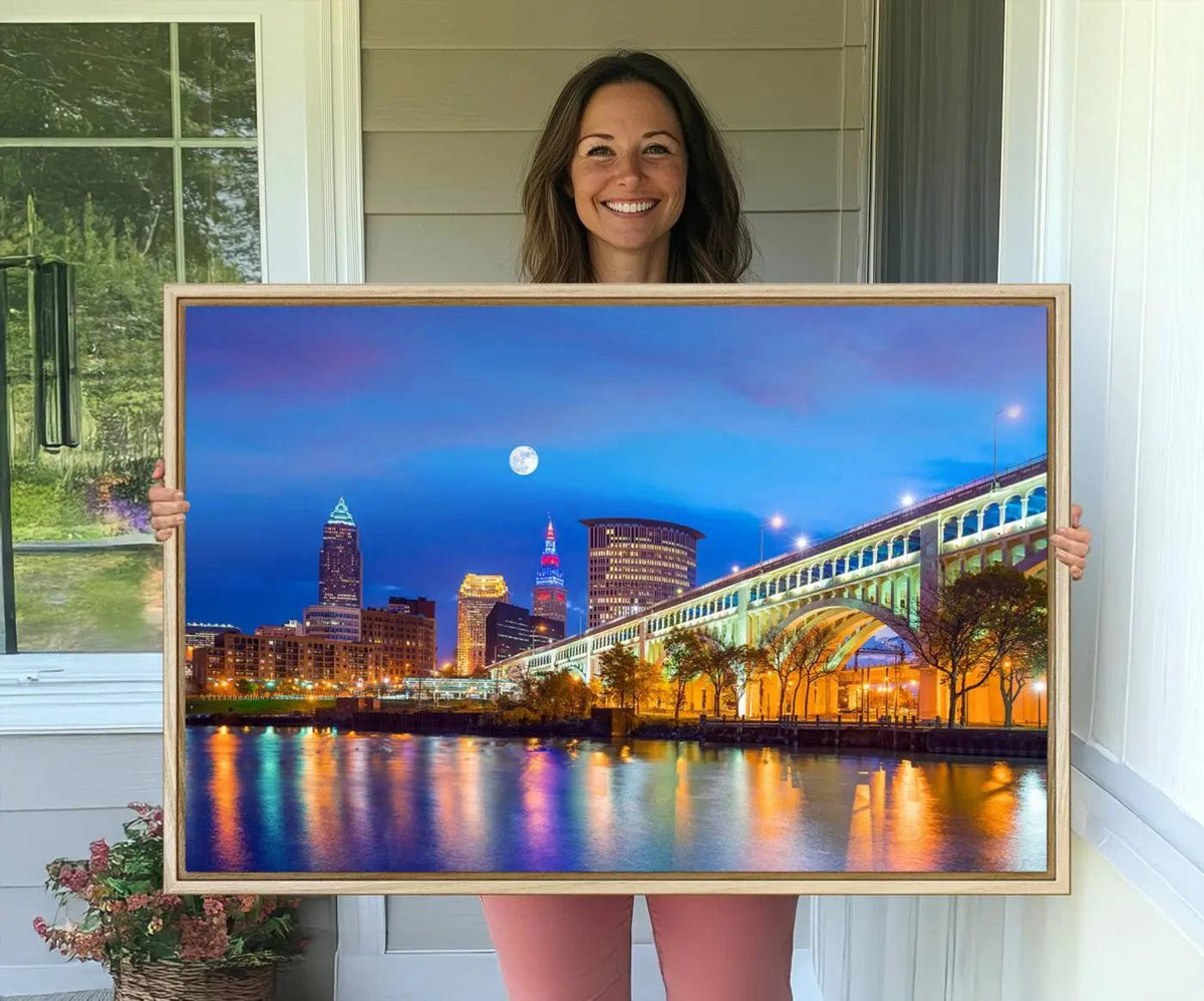 Cleveland Night Skyline Wall Art City Cityscape Canvas Print