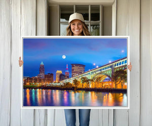 Cleveland Night Skyline Wall Art City Cityscape Canvas Print