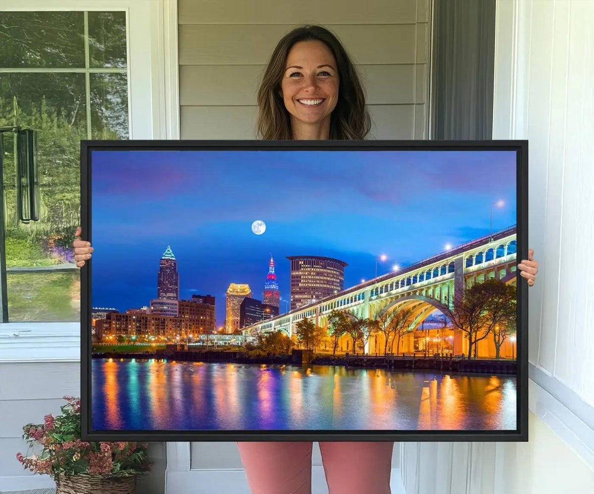 Cleveland Night Skyline Wall Art City Cityscape Canvas Print