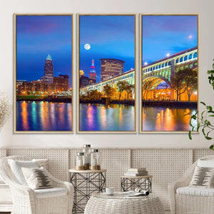 Cleveland Night Skyline Wall Art City Cityscape Canvas Print
