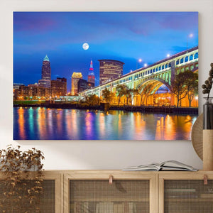 Cleveland Night Skyline Wall Art City Cityscape Canvas Print