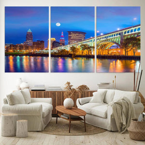 Cleveland Night Skyline Wall Art City Cityscape Canvas Print