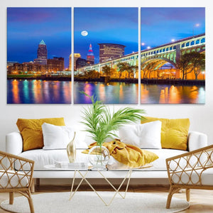 Cleveland Night Skyline Wall Art City Cityscape Canvas Print