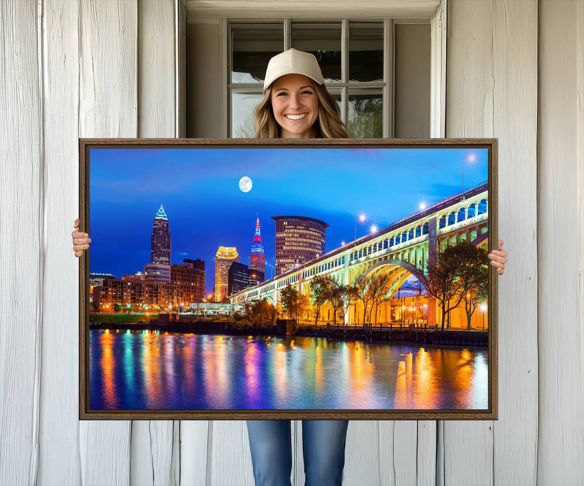 Cleveland Night Skyline Wall Art City Cityscape Canvas Print