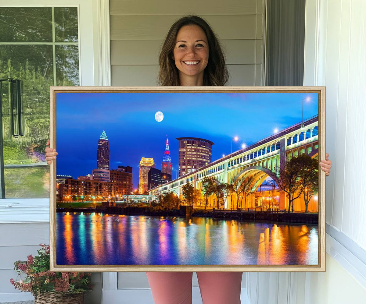 Cleveland Night Skyline Wall Art City Cityscape Canvas Print