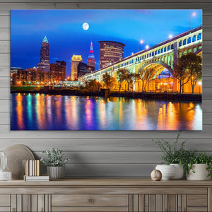 Cleveland Night Skyline Wall Art City Cityscape Canvas Print