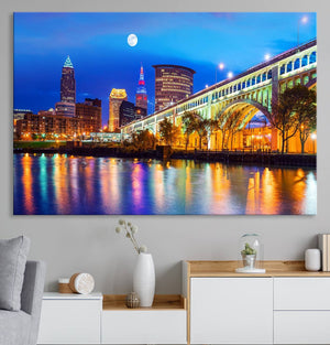 Cleveland Night Skyline Wall Art City Cityscape Canvas Print