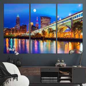 Cleveland Night Skyline Wall Art City Cityscape Canvas Print