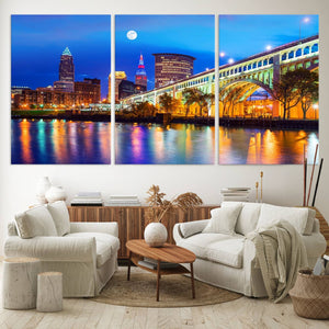 Cleveland Night Skyline Wall Art City Cityscape Canvas Print