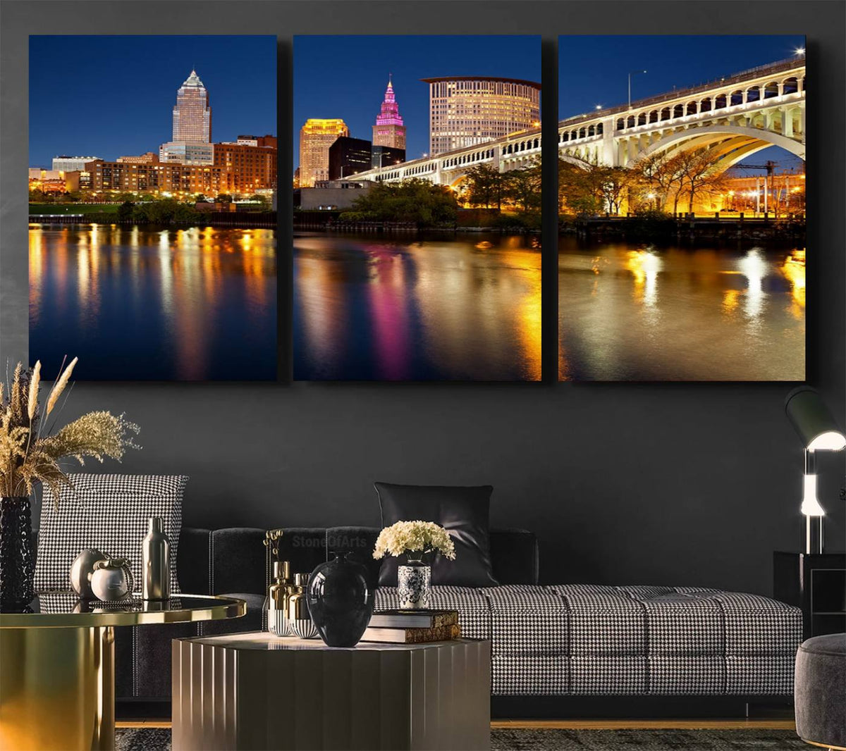 Cleveland Night Skyline Wall Art, City Cityscape Canvas