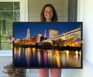 Cleveland Night Skyline Wall Art, City Cityscape Canvas