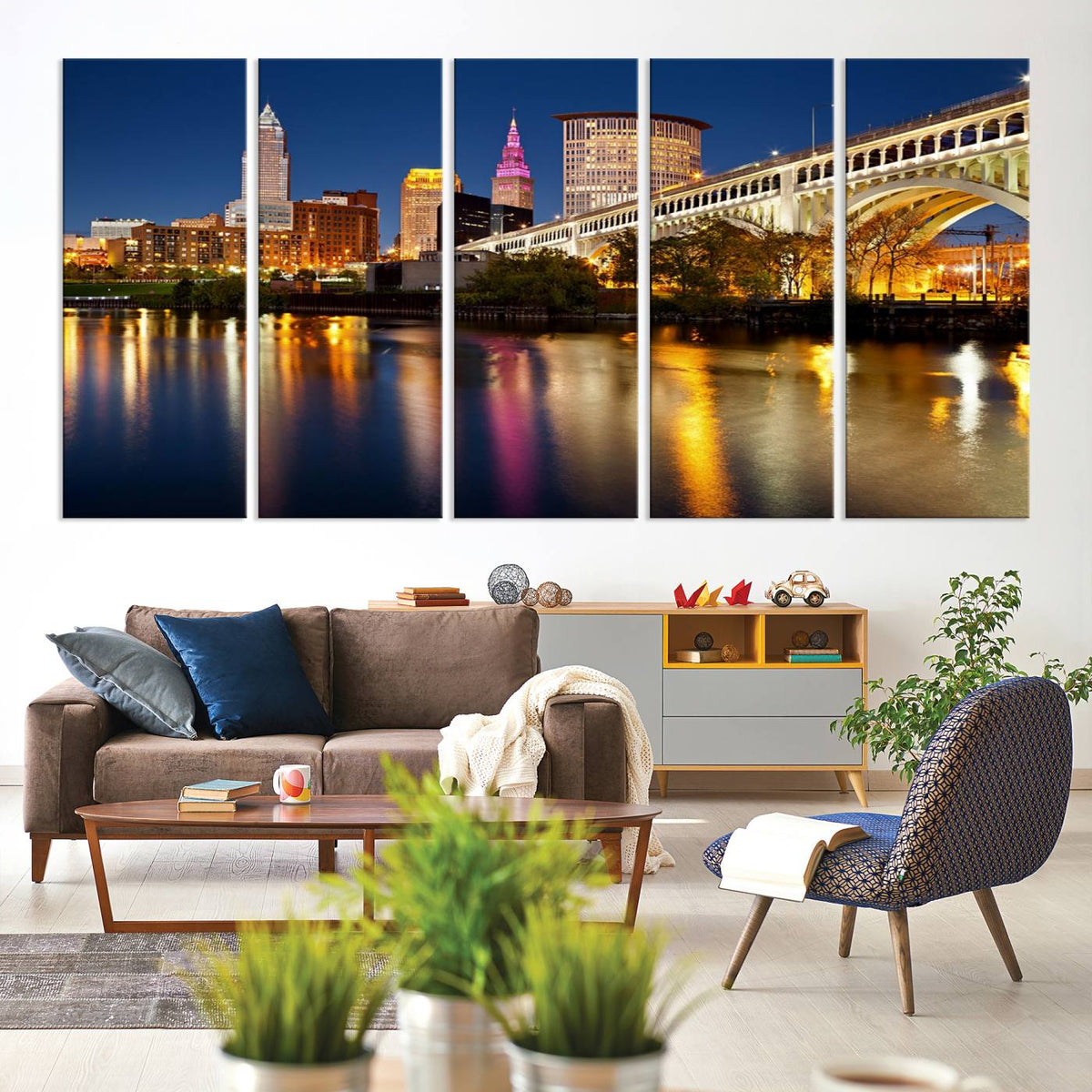 Cleveland Night Skyline Wall Art, City Cityscape Canvas