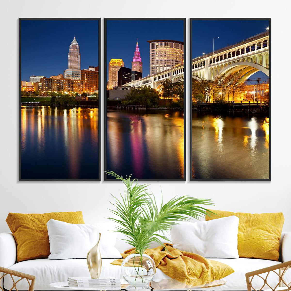 Cleveland Night Skyline Wall Art, City Cityscape Canvas