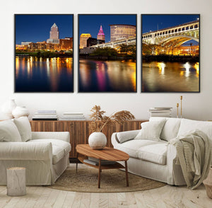 Cleveland Night Skyline Wall Art, City Cityscape Canvas