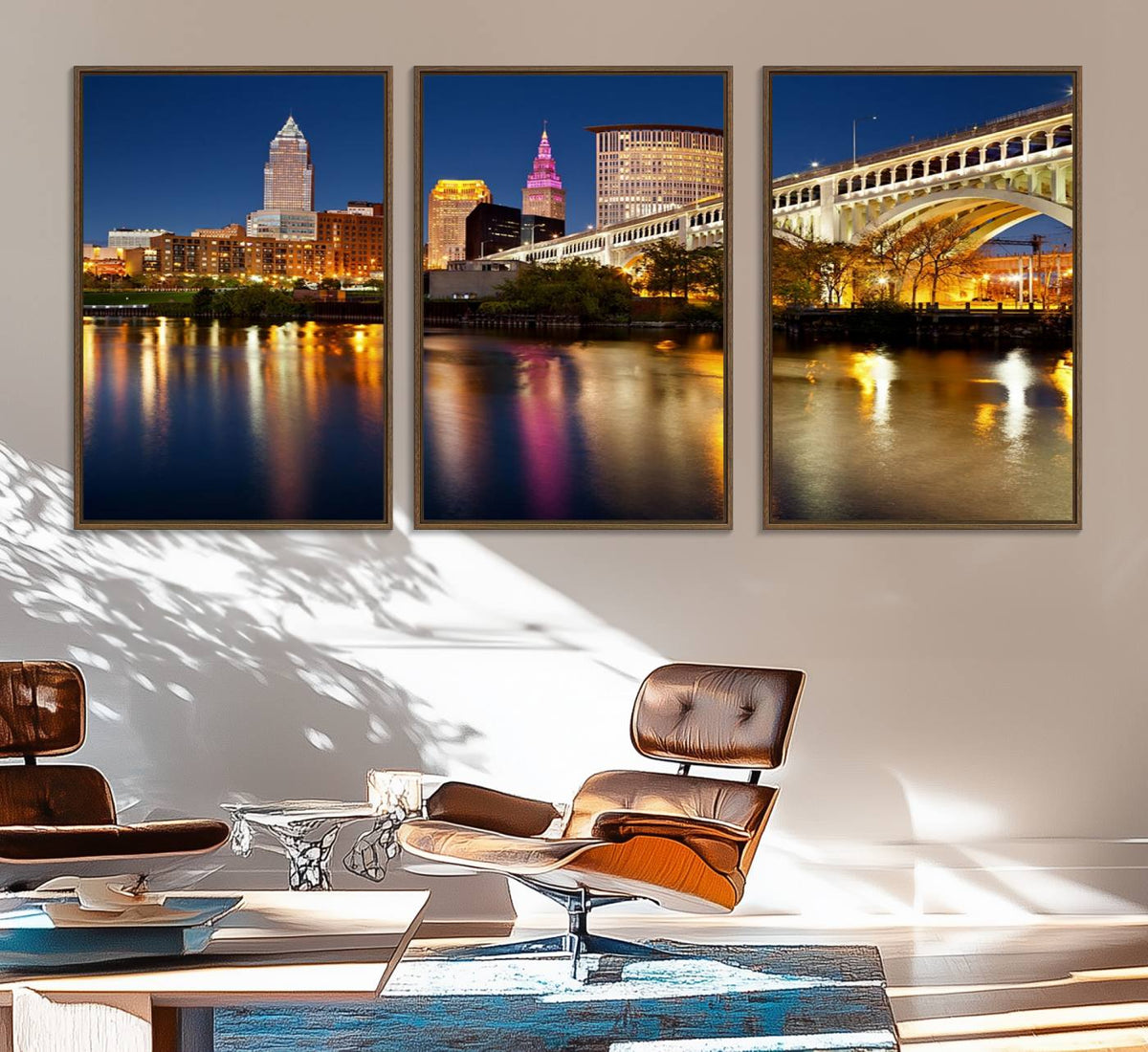 Cleveland Night Skyline Wall Art, City Cityscape Canvas