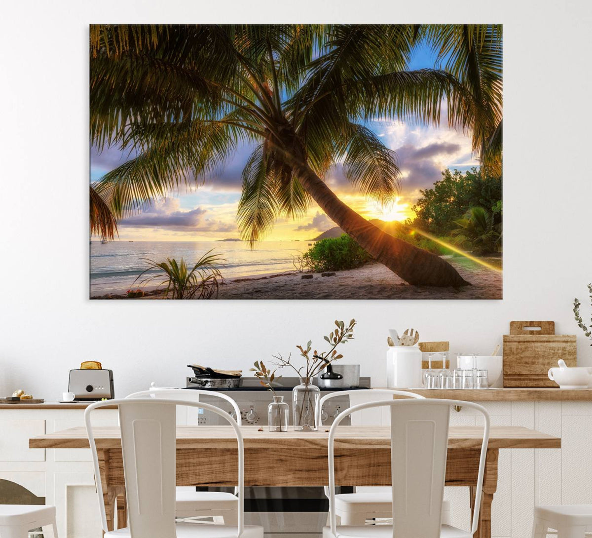 Coastal Sunset Palm Tree Giclee Canvas Print – Tropical