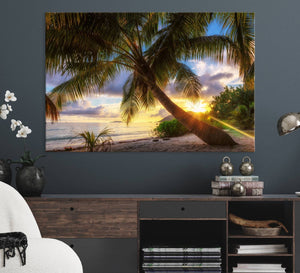 Coastal Sunset Palm Tree Giclee Canvas Print – Tropical
