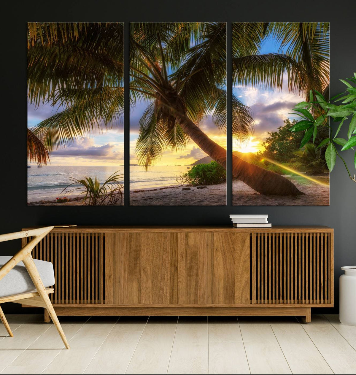 Coastal Sunset Palm Tree Giclee Canvas Print – Tropical