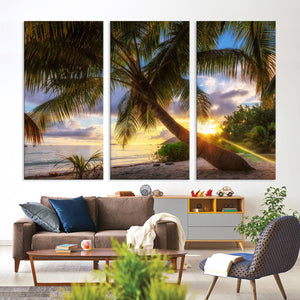 Coastal Sunset Palm Tree Giclee Canvas Print – Tropical