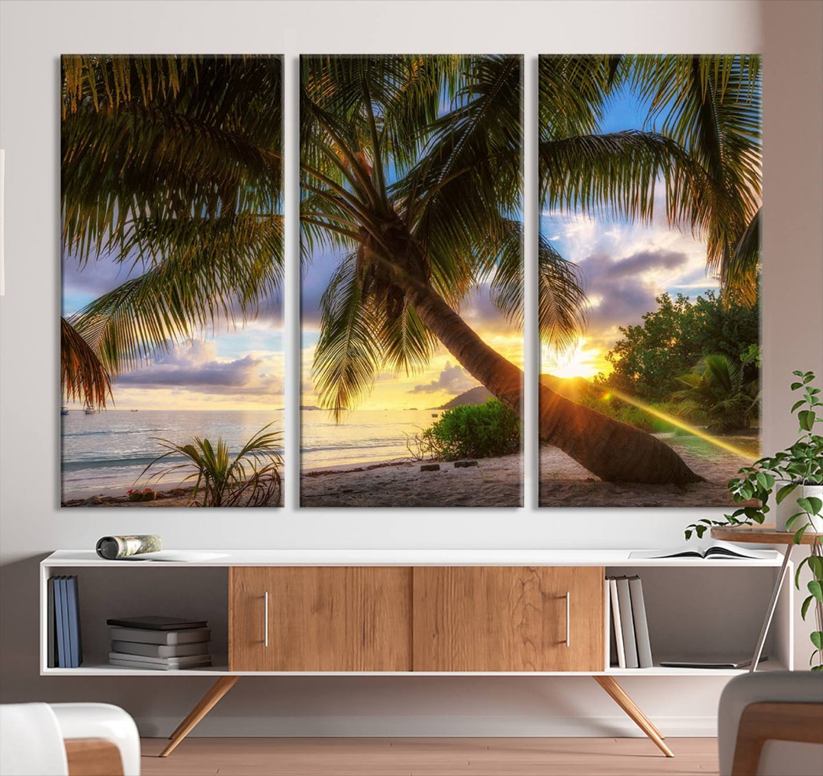 Coastal Sunset Palm Tree Giclee Canvas Print – Tropical