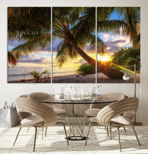 Coastal Sunset Palm Tree Giclee Canvas Print – Tropical