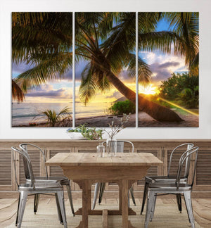 Coastal Sunset Palm Tree Giclee Canvas Print – Tropical