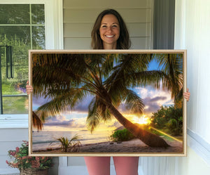 Coastal Sunset Palm Tree Giclee Canvas Print – Tropical