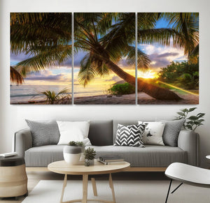 Coastal Sunset Palm Tree Giclee Canvas Print – Tropical
