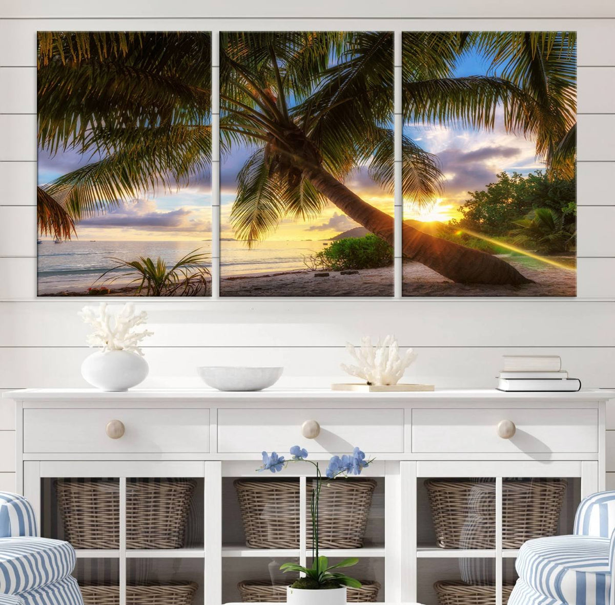 Coastal Sunset Palm Tree Giclee Canvas Print – Tropical