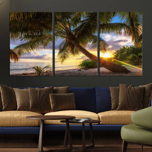 Coastal Sunset Palm Tree Giclee Canvas Print – Tropical