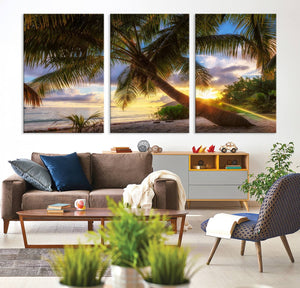 Coastal Sunset Palm Tree Giclee Canvas Print – Tropical