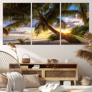 Coastal Sunset Palm Tree Giclee Canvas Print – Tropical