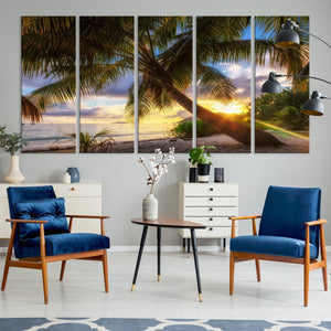 Coastal Sunset Palm Tree Giclee Canvas Print – Tropical
