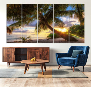 Coastal Sunset Palm Tree Giclee Canvas Print – Tropical