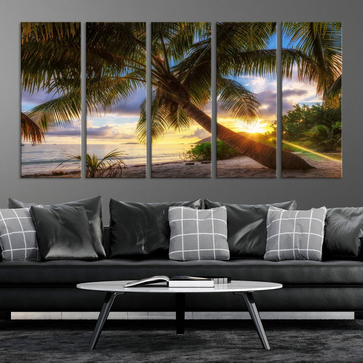 Coastal Sunset Palm Tree Giclee Canvas Print – Tropical