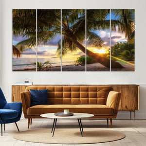 Coastal Sunset Palm Tree Giclee Canvas Print – Tropical